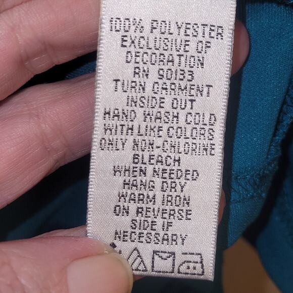 Bob Mackie Floral Embroidered Art To Wear Shift Dress Teal Blue Stretch Size L - Picture 4 of 8